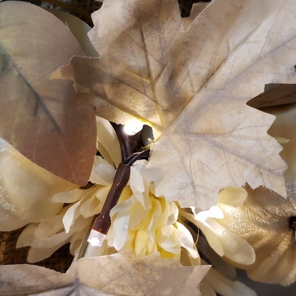 The Farmhouse Rachel Ashwell NWT Ivory Pumpkins, Mums Fall Leaves Lighted Wreath - Picture 5 of 7